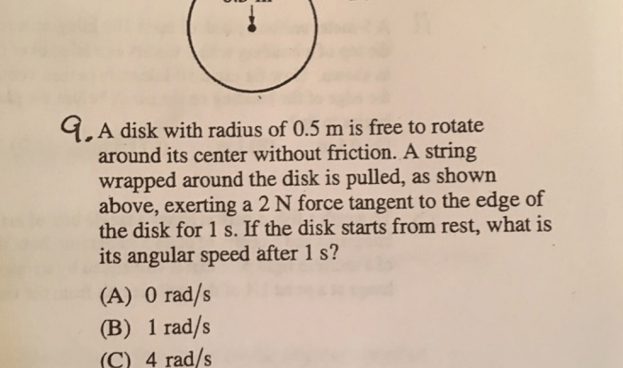 A disk with a radius of 0.1 m is spinning