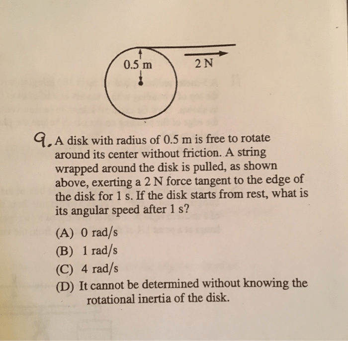 A disk with a radius of 0.1 m is spinning