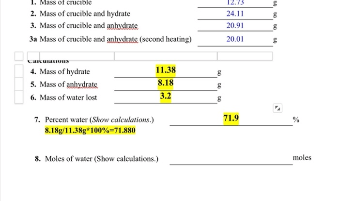 Moles and chemical formulas report sheet